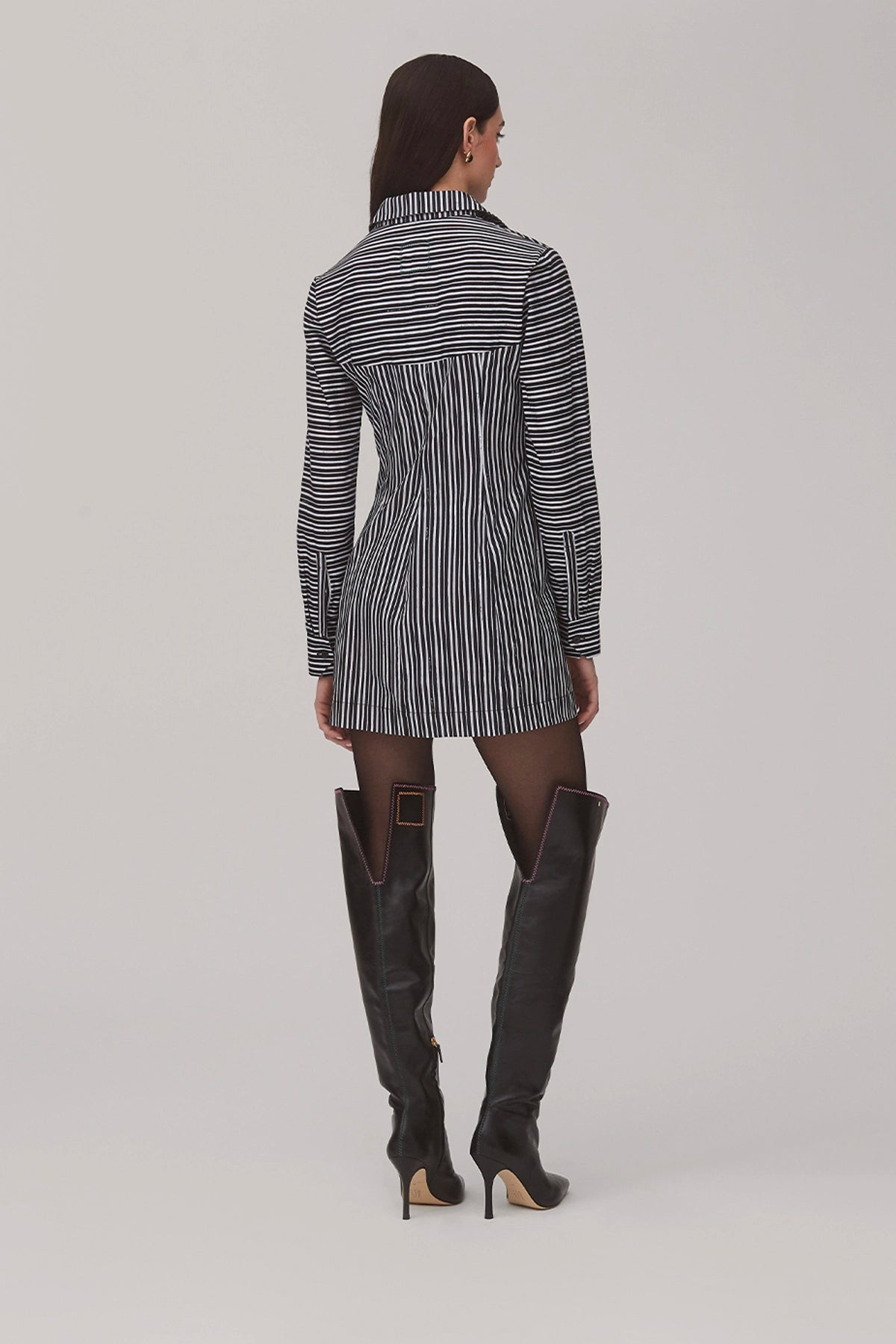 Annie Bustier Dress In Black and White Striped Cotton - Larroude
