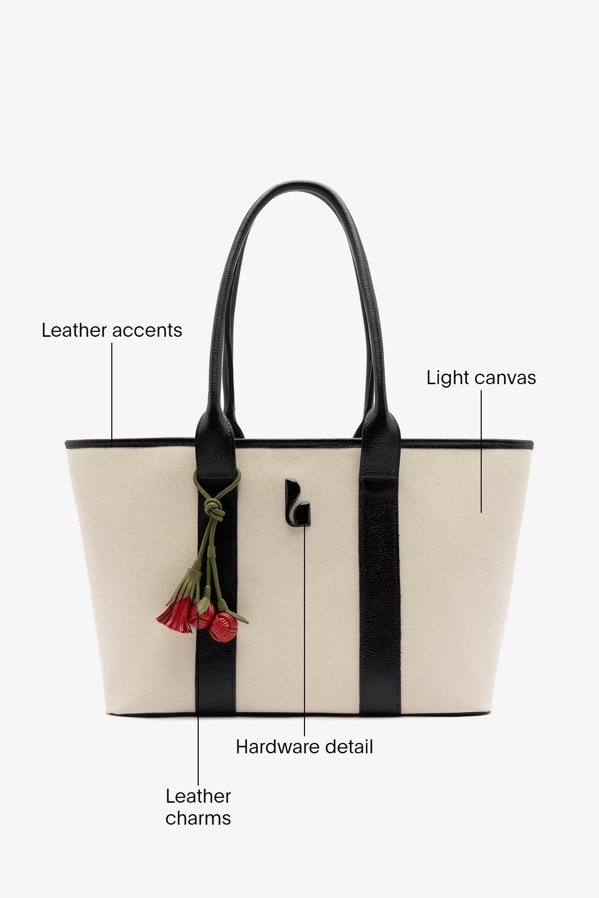 City Tote Bag Natural Canvas and Black Leather - Larroude