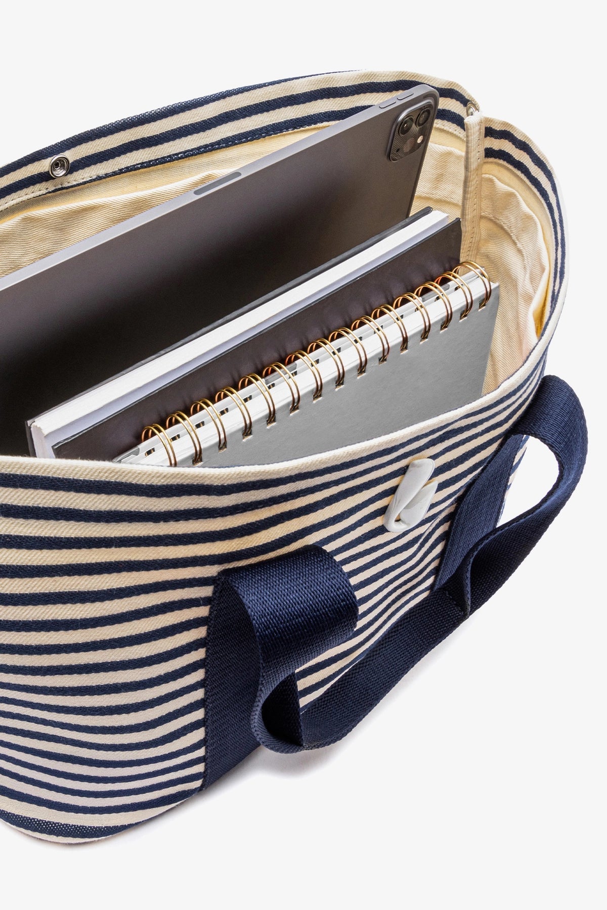 Americana Tote Bag In Indigo And Natural Awning Stripe - Larroude