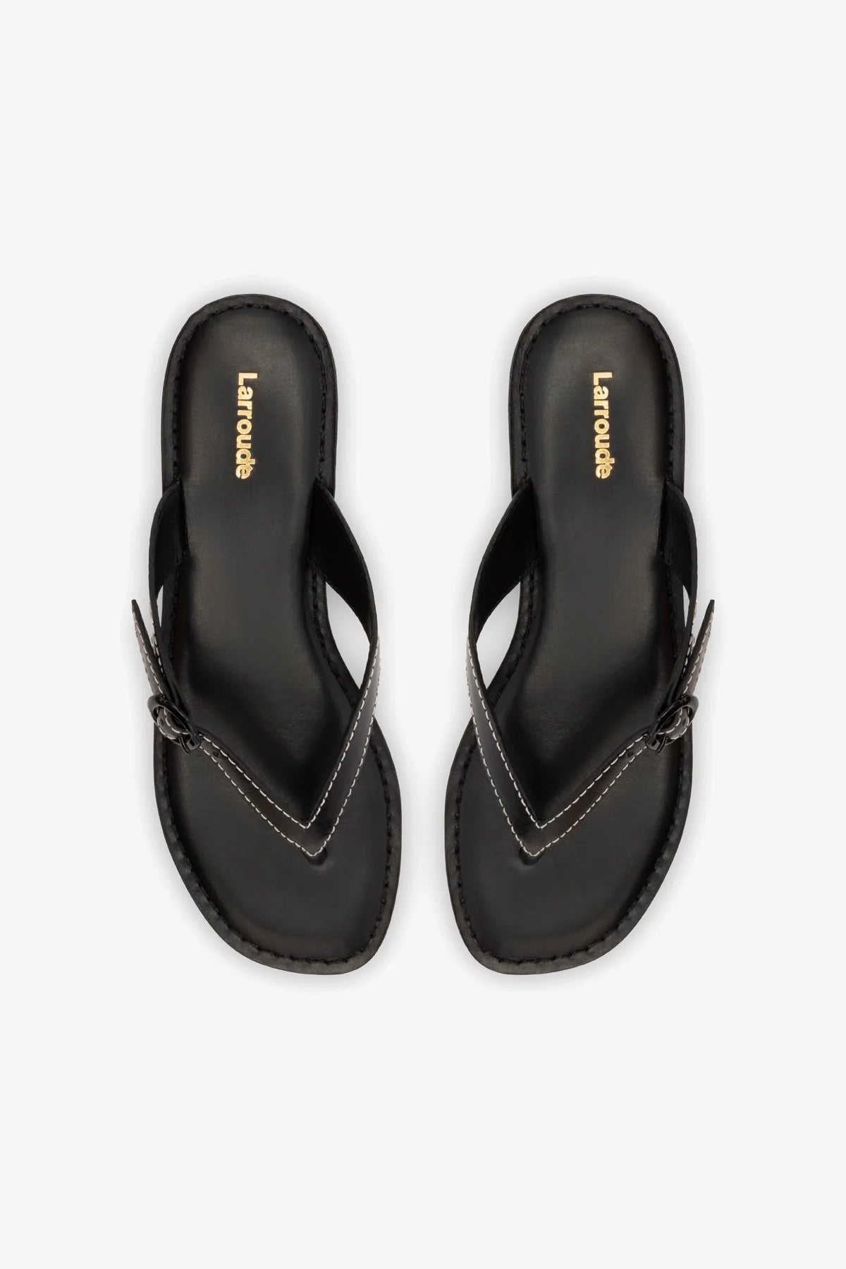 Mary Kate Flat Sandal In Black Leather - Larroude