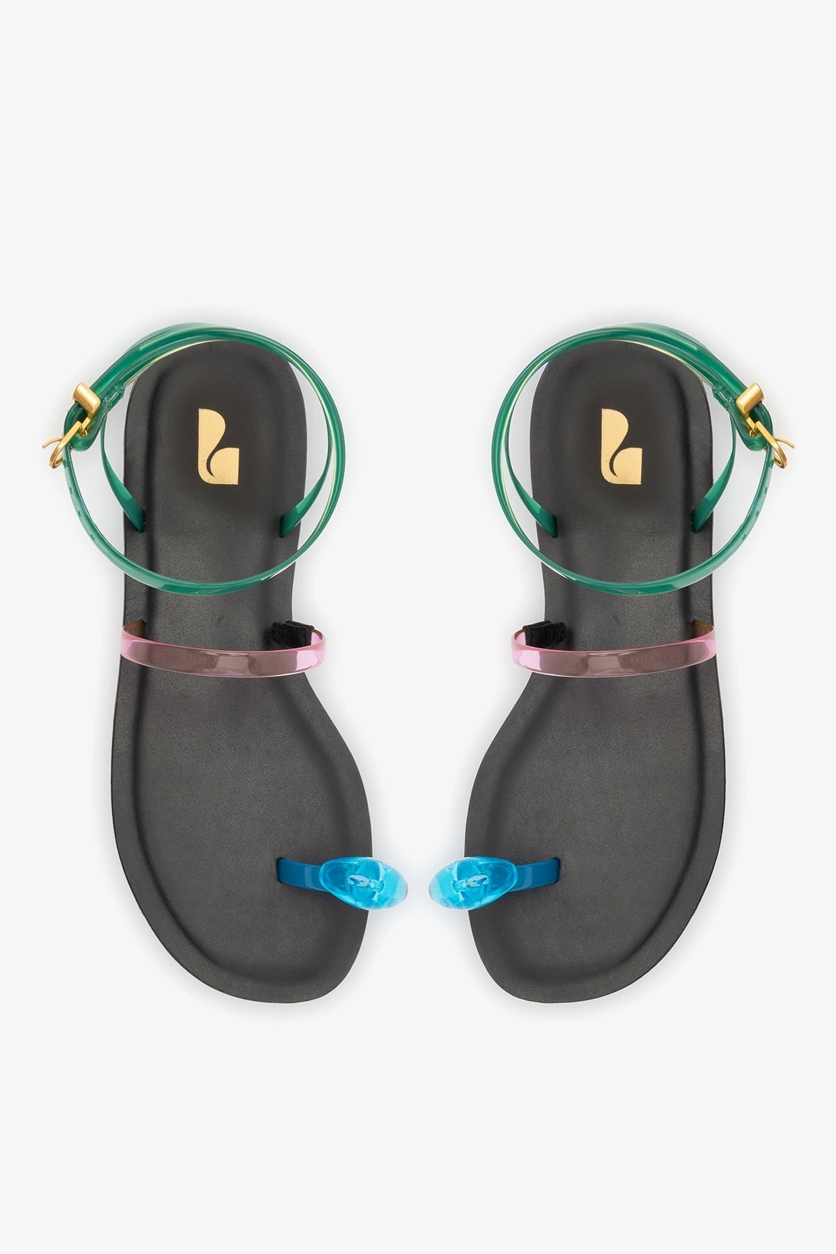 Biarritz Jelly Flat Sandal In Pink, Blue and Green Vinyl - Larroude