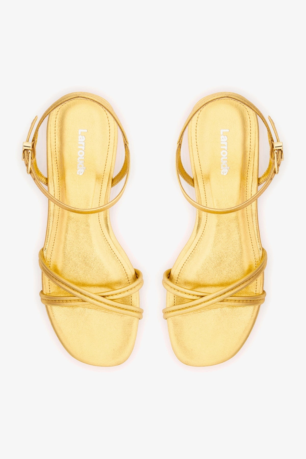 Annie Sandal Ankle Tie In Gold Metallic Leather - Larroude