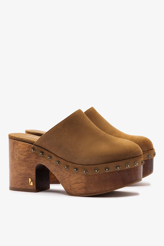 Miso Wooden Platform Clog In Peanut Suede - Larroude