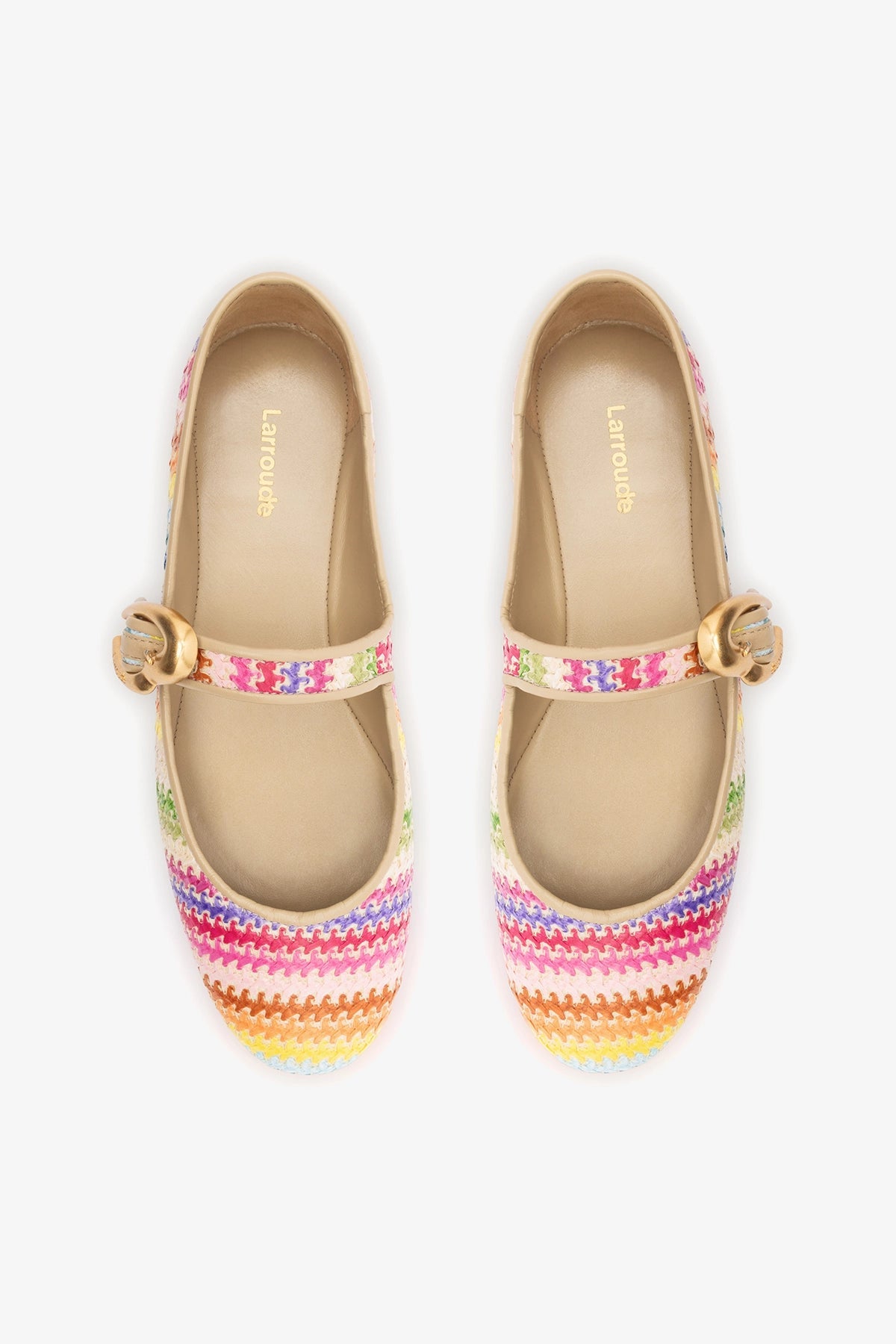 Verona Ballet Flat In Rainbow Raffia and Beige Leather - Larroude