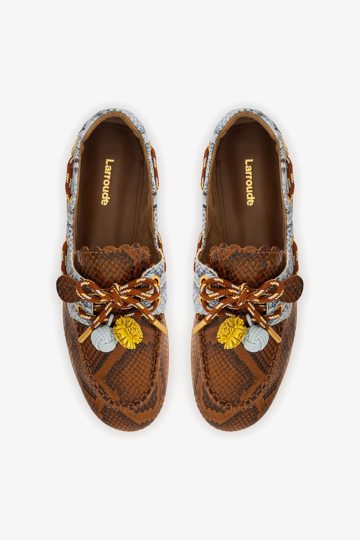 Cyprus Boat Shoe In Oud, Maya and Lemonade Python Embossed Leather - Larroude