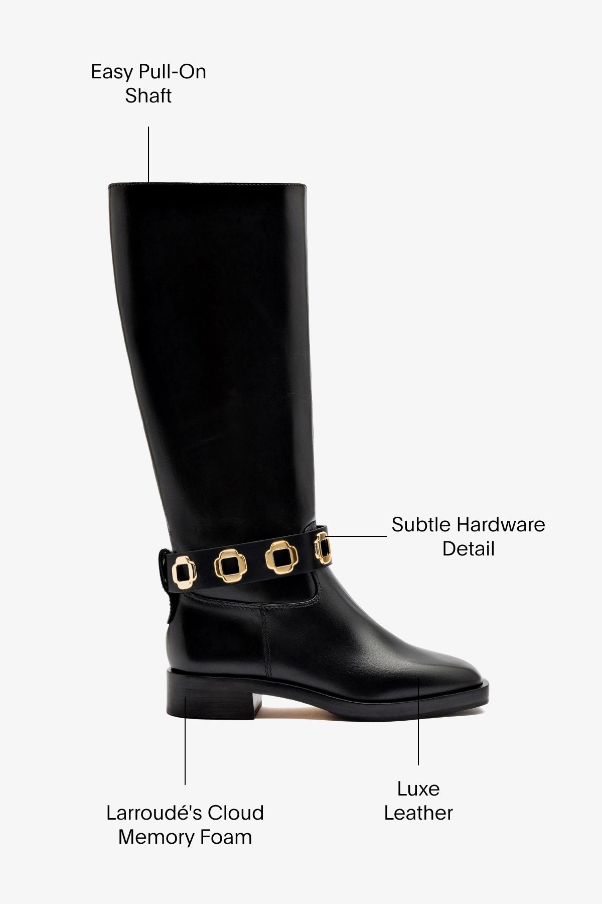 Milan Flat Boot In Black Leather - Larroude