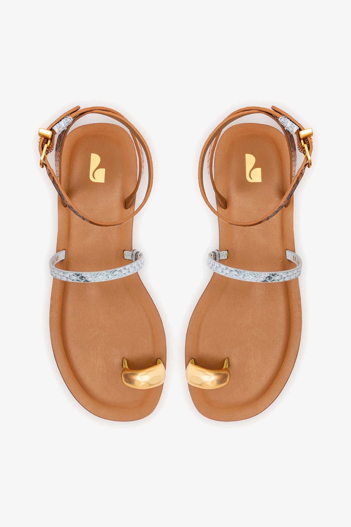 Biarritz Flat Sandal In Lemonade, Maya and Oud Python Embossed Leather - Larroude