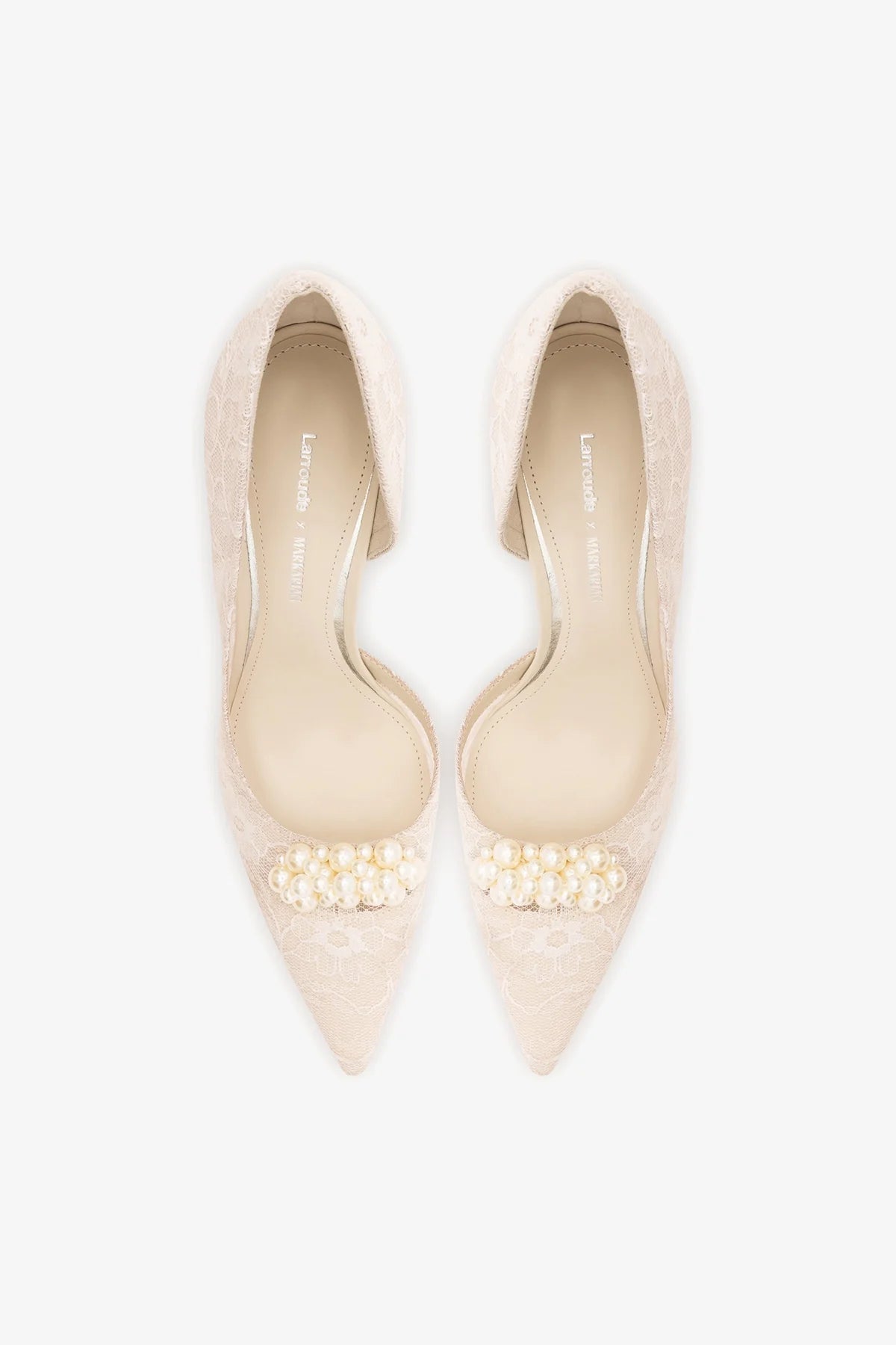Larroudé x Markarian: D'Orsay Pump White Lace - Larroude