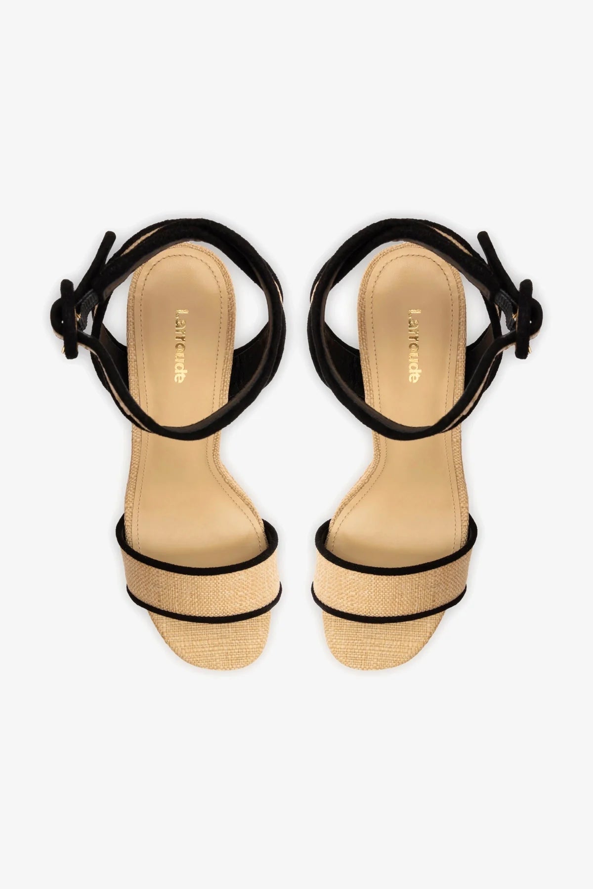 Dolly Sandal In Beige Raffia and Black Trimming - Larroude