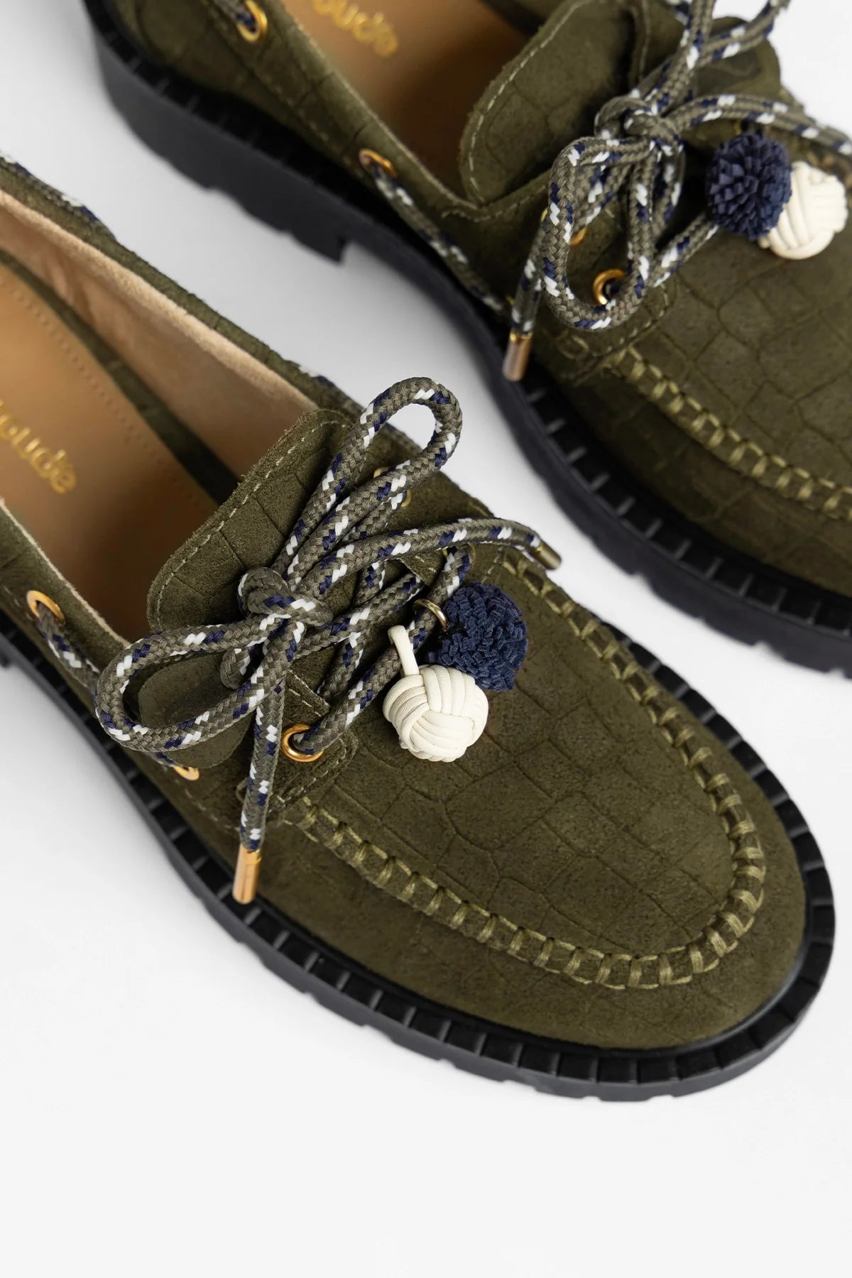 Cyprus Lugsole Loafer Olive Croco Suede - Larroude