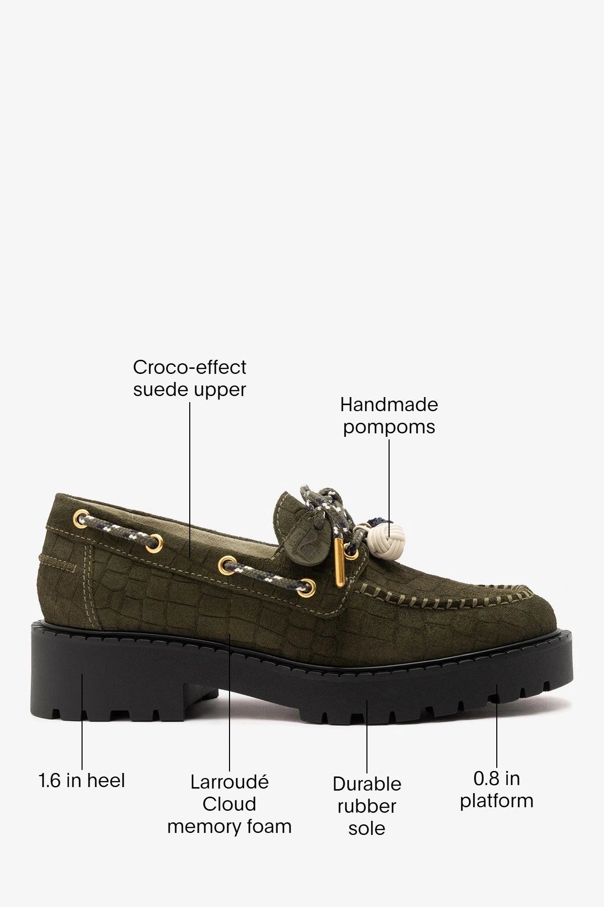 Cyprus Lugsole Loafer Olive Croco Suede - Larroude