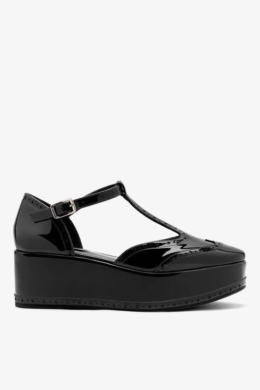 Luna Flatform Sandal Black Patent Leather - Larroude