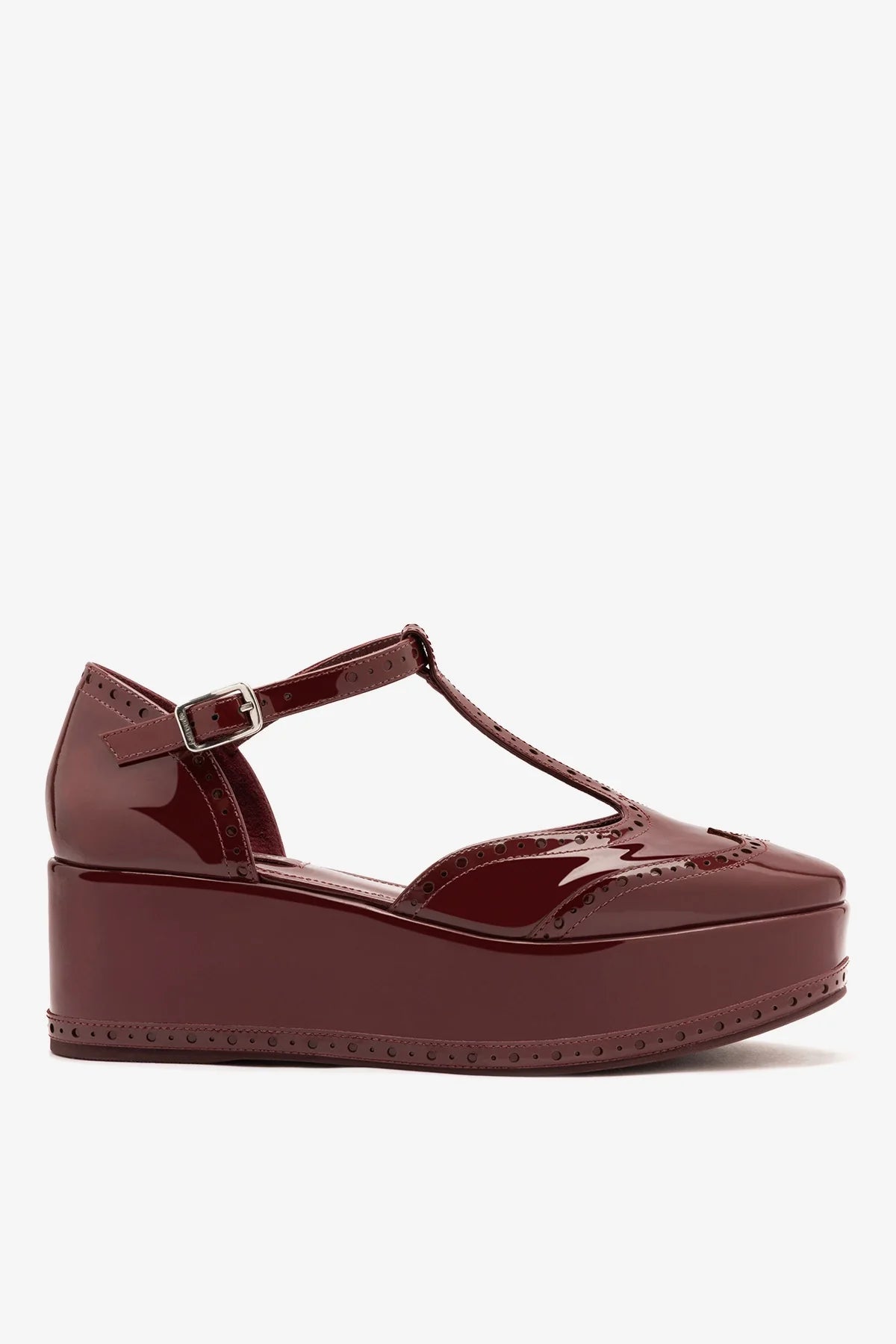 Luna Flatform Sandal Burgundy Patent Leather - Larroude