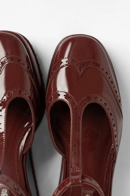 Luna Flatform Sandal Burgundy Patent Leather - Larroude