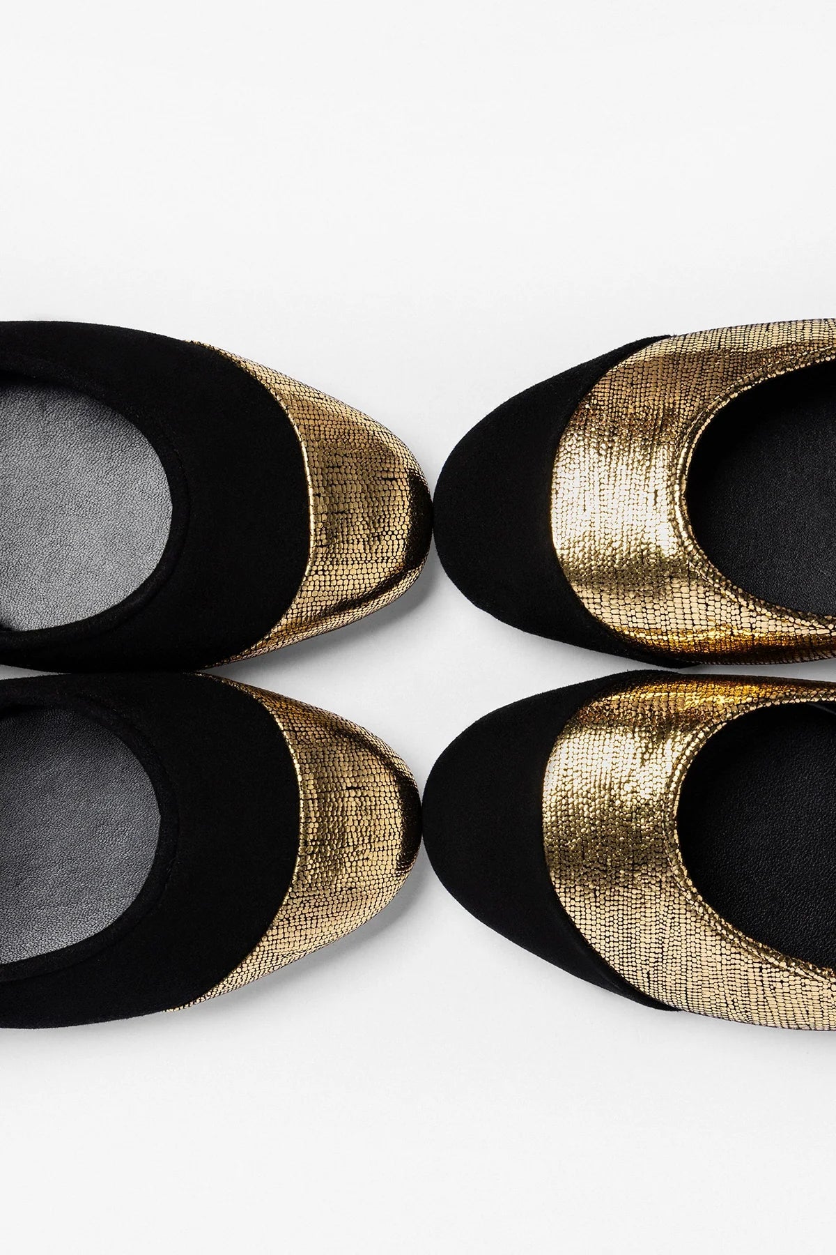 Verona Cap Ballet Flat Black Suede and Gold Leather - Larroude