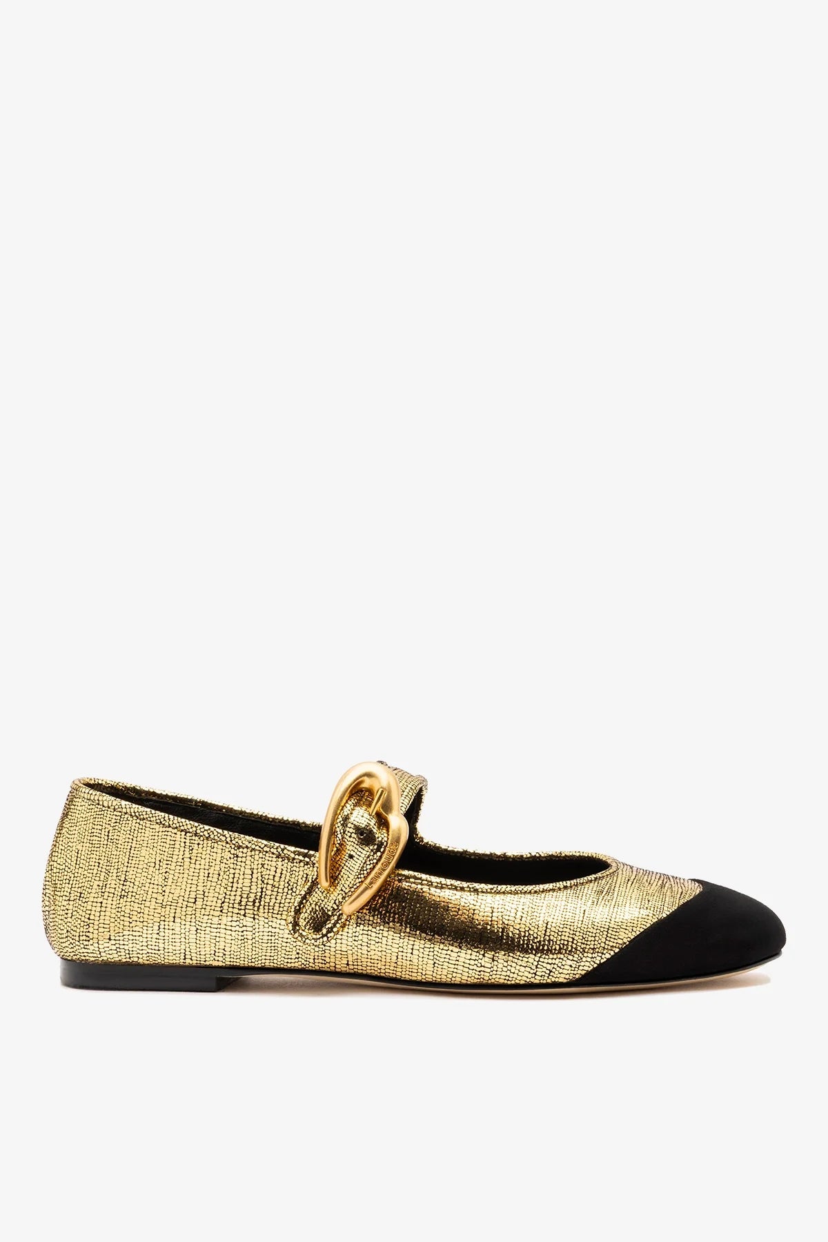 Verona Cap Ballet Flat Gold Leather and Black Suede - Larroude