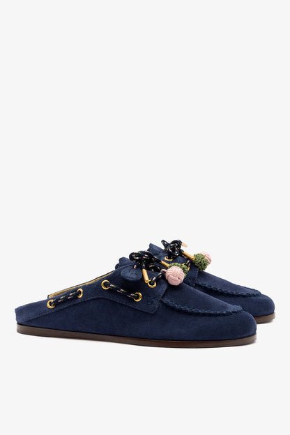Cyprus Mule Indigo Suede - Larroude