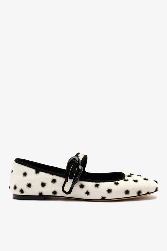 Verona Ballet Flat Ivory Polka Dots Fabric - Larroude