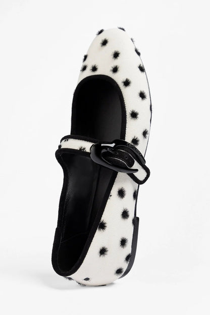 Verona Ballet Flat Ivory Polka Dots Fabric - Larroude