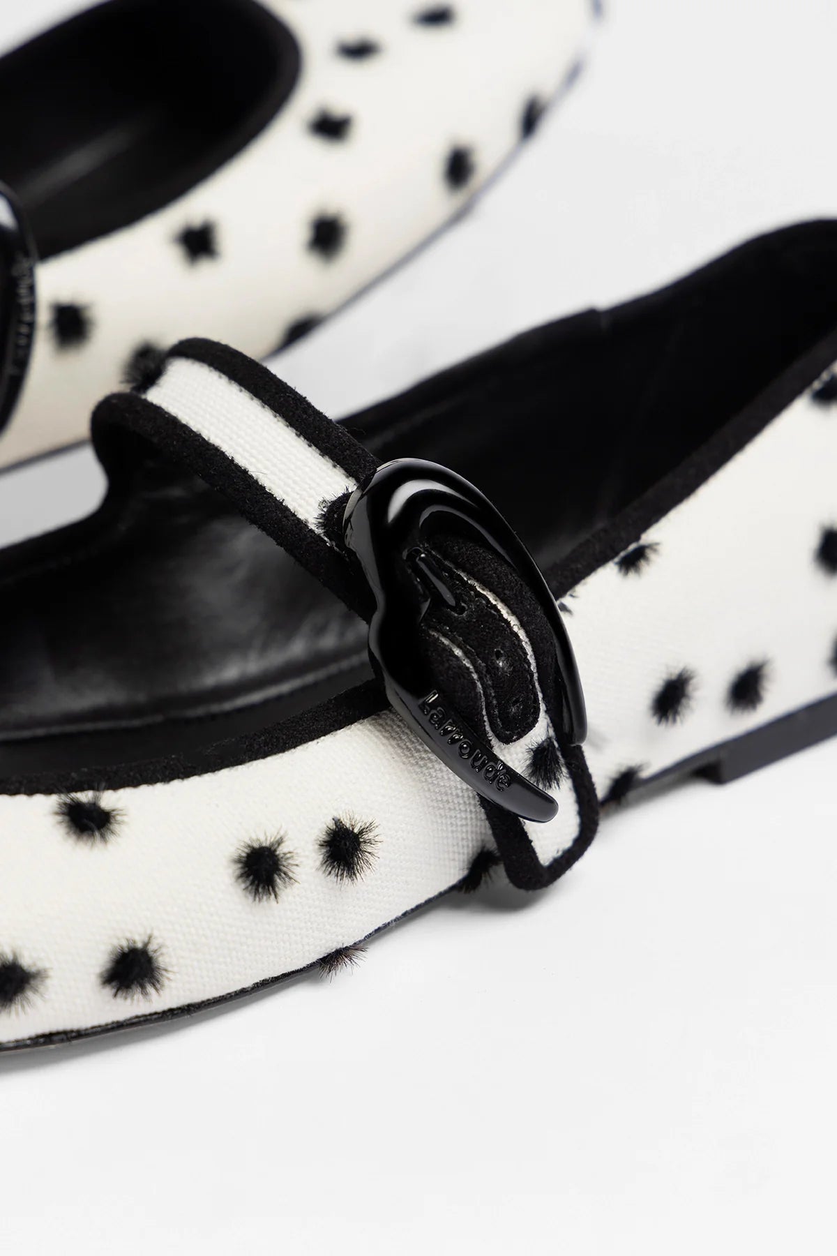 Verona Ballet Flat Ivory Polka Dots Fabric - Larroude
