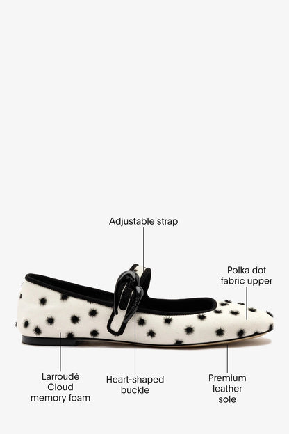 Verona Ballet Flat Ivory Polka Dots Fabric - Larroude