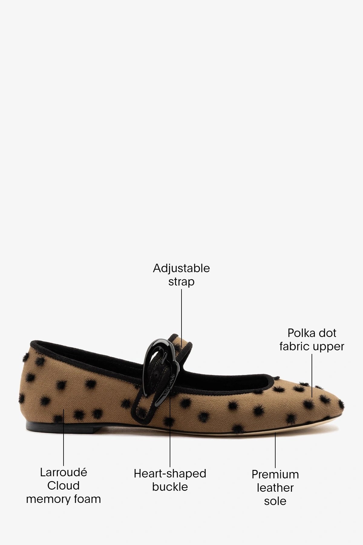 Verona Ballet Flat Cinnamon Polka Dots Fabric - Larroude