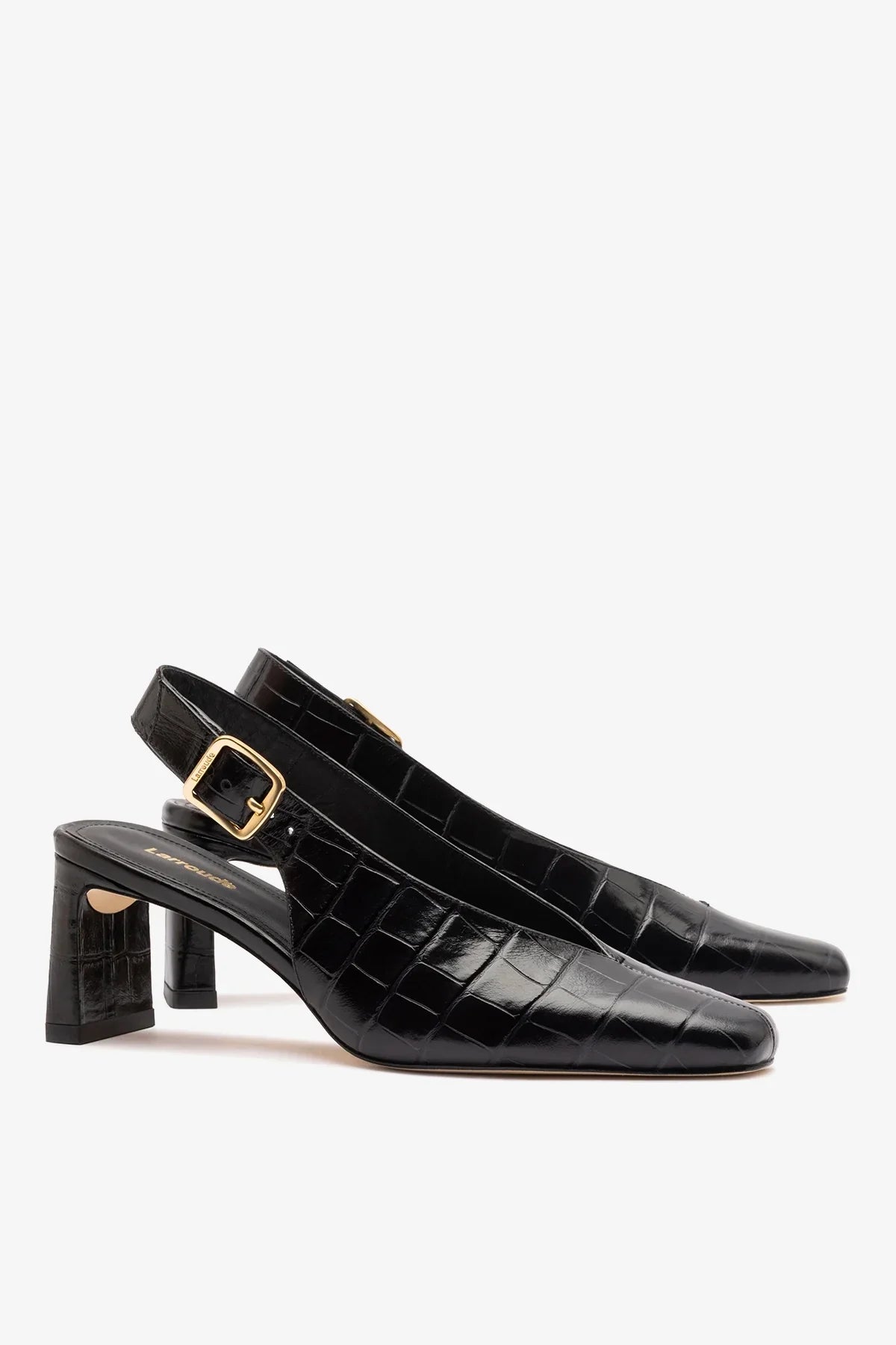 Katie Pump Black Crocodile-Embossed Patent - Larroude