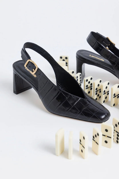Katie Pump Black Crocodile-Embossed Patent - Larroude