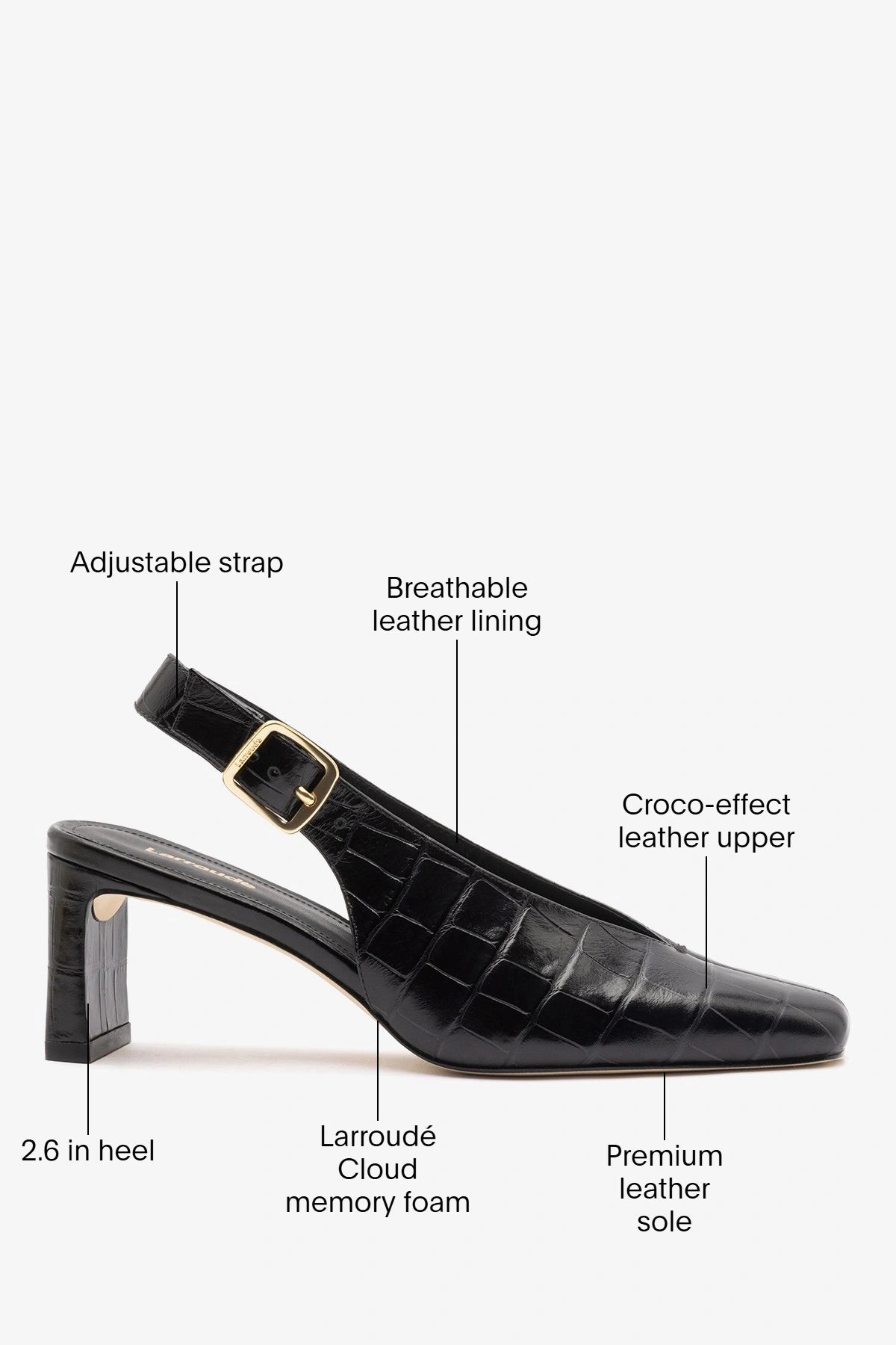Katie Pump Black Crocodile-Embossed Patent - Larroude