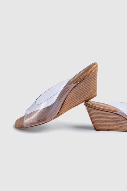 Vivi Wedge Mule In Clear Vinyl - Larroude