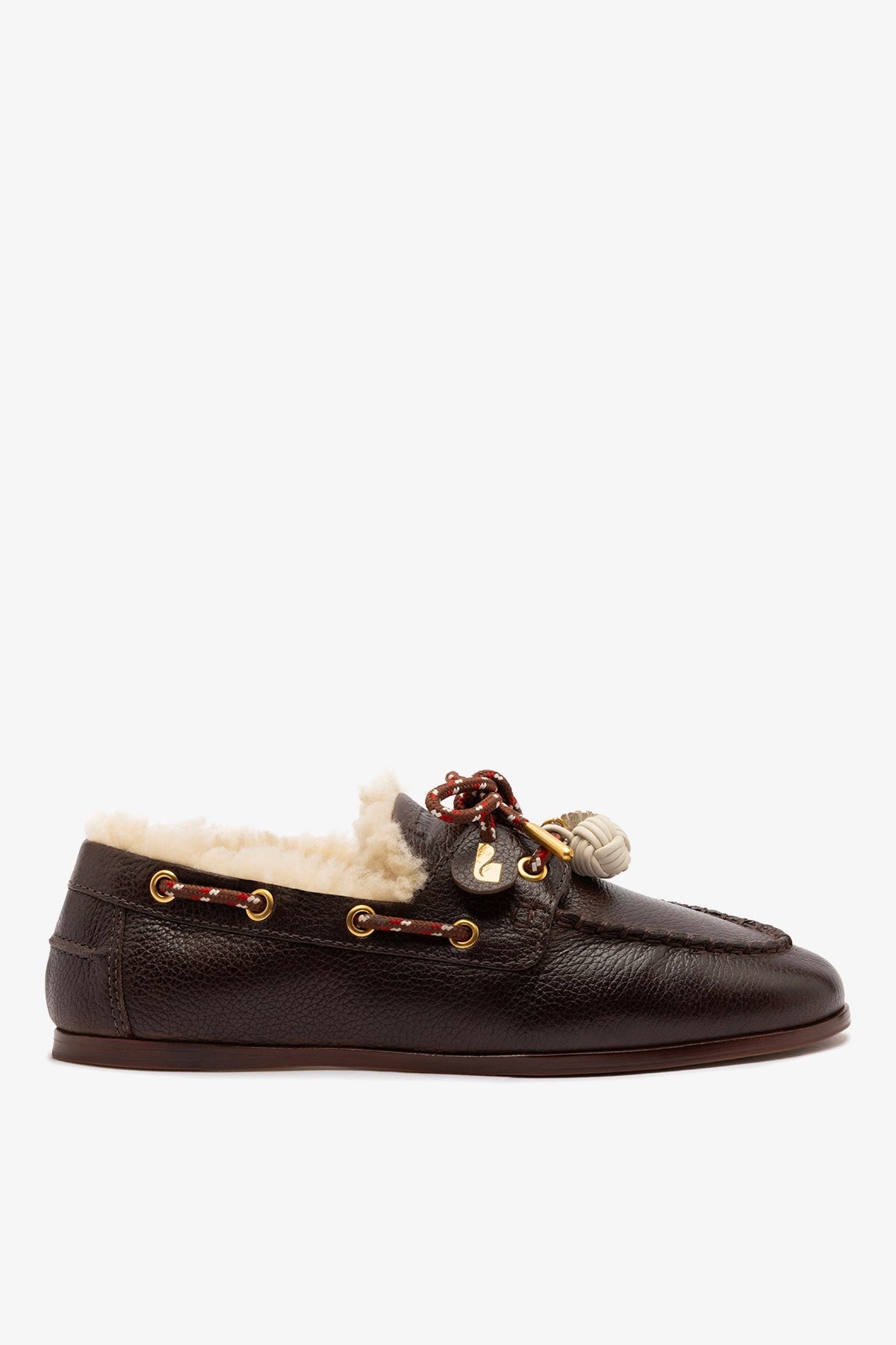 Cyprus Boat Shoe In Brown Leather and Natural Shearling - Larroude