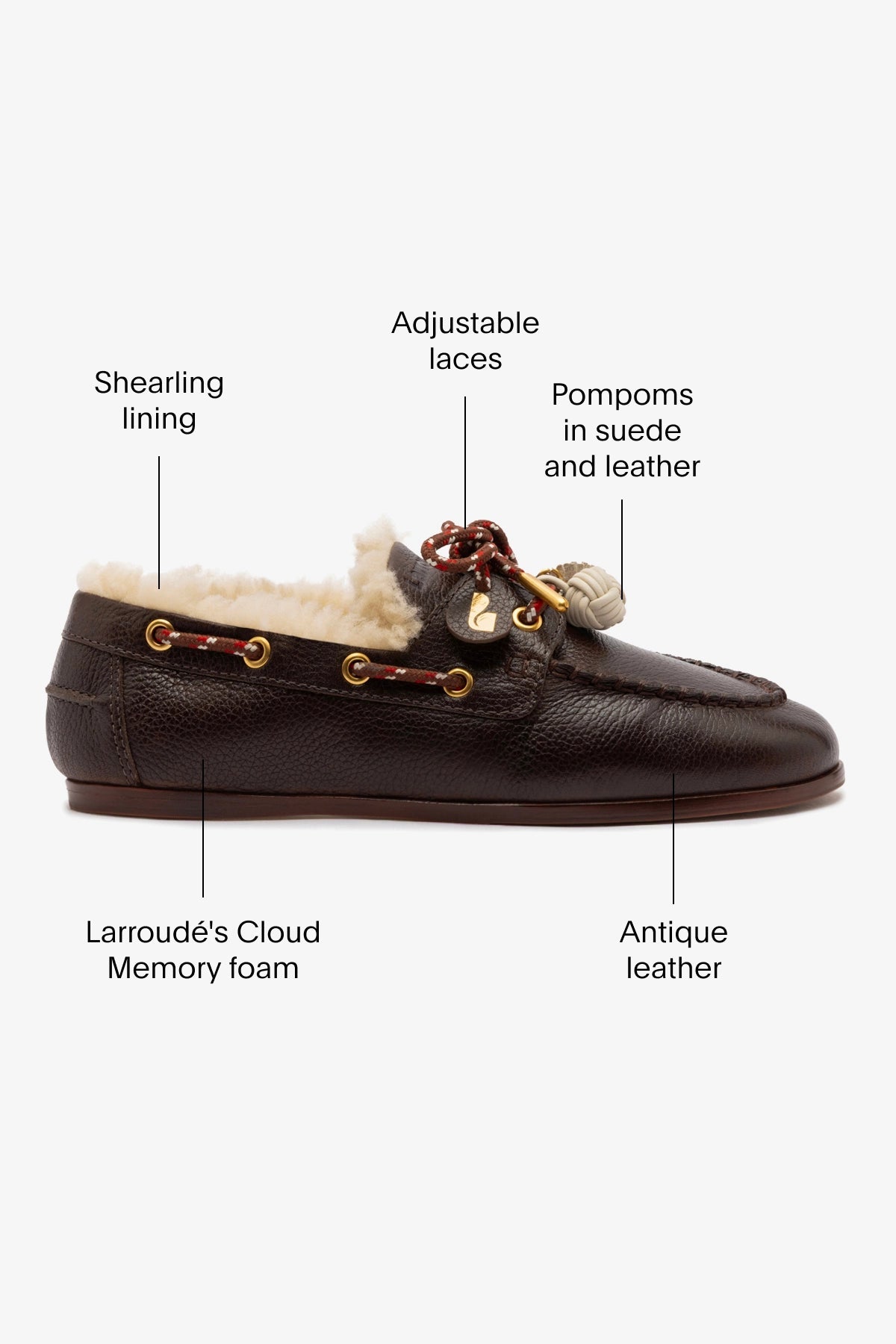 Cyprus Boat Shoe In Brown Leather and Natural Shearling - Larroude