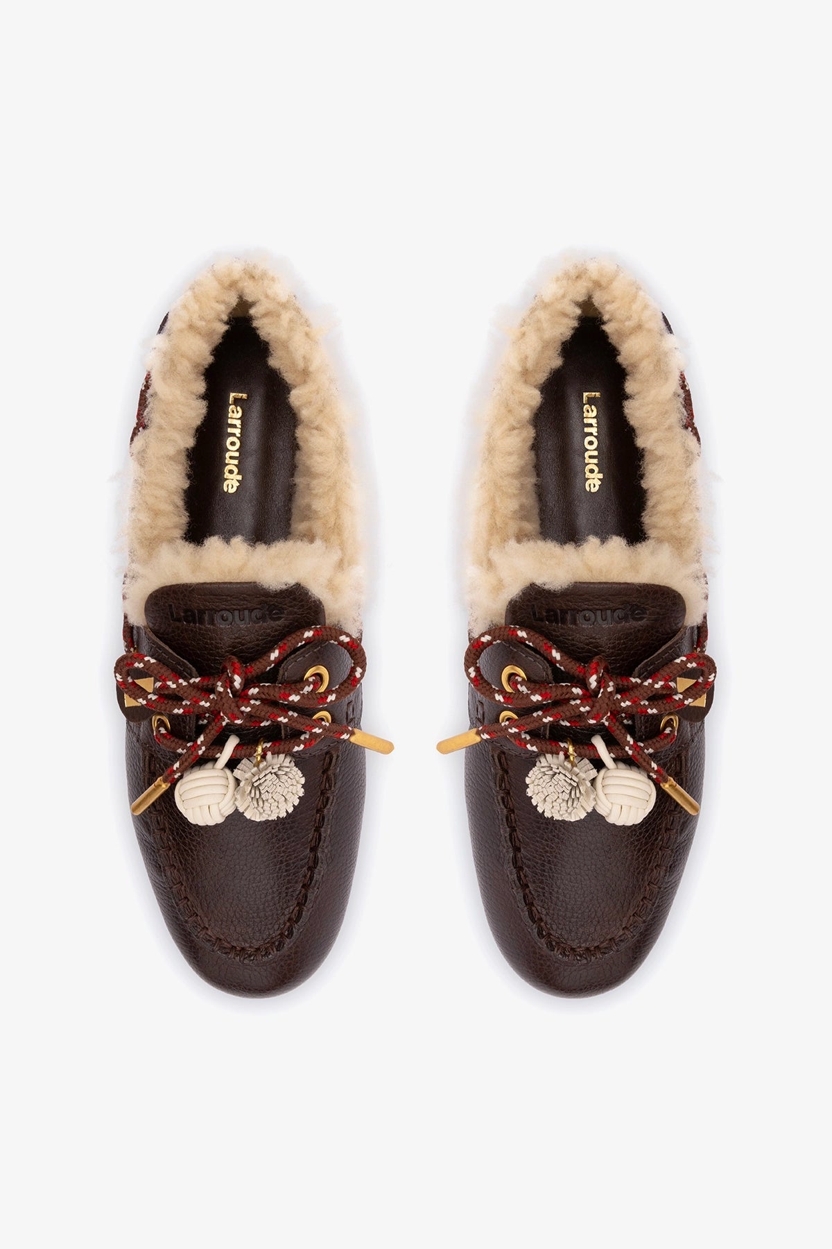 Cyprus Boat Shoe In Brown Leather and Natural Shearling - Larroude