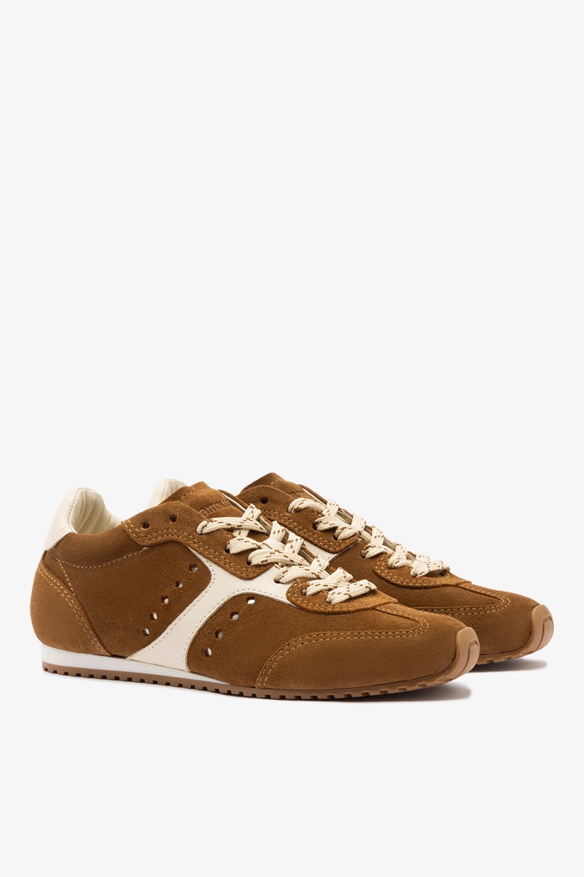 Stella Sneaker In Russet Suede and Ivory Leather - Larroude