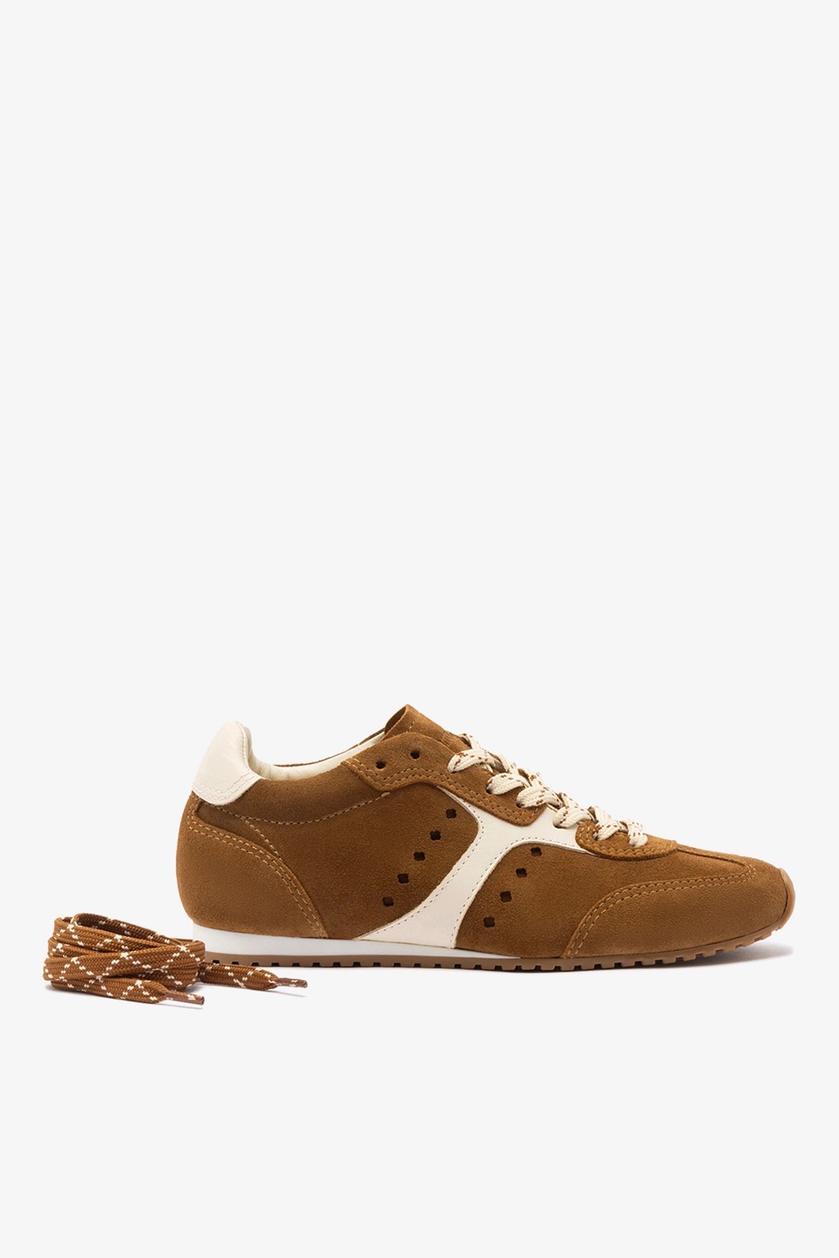 Stella Sneaker In Russet Suede and Ivory Leather - Larroude