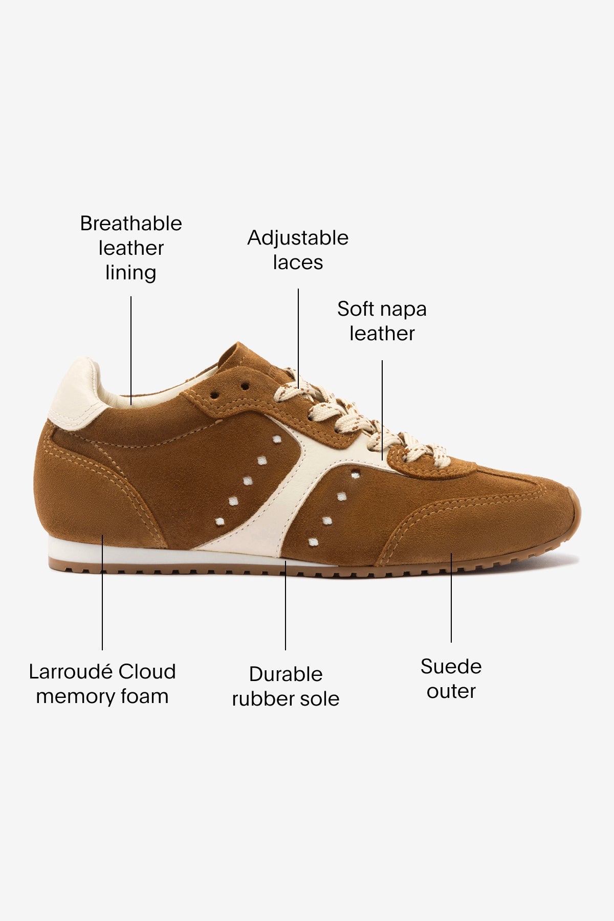 Stella Sneaker In Russet Suede and Ivory Leather - Larroude