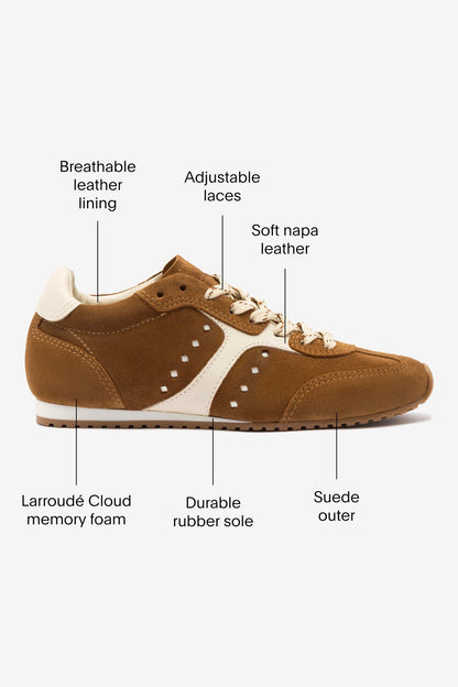 Stella Sneaker In Russet Suede and Ivory Leather - Larroude