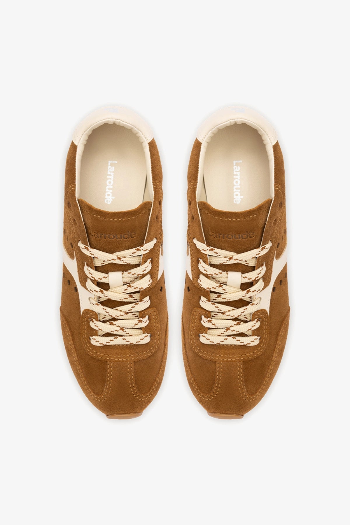 Stella Sneaker In Russet Suede and Ivory Leather - Larroude