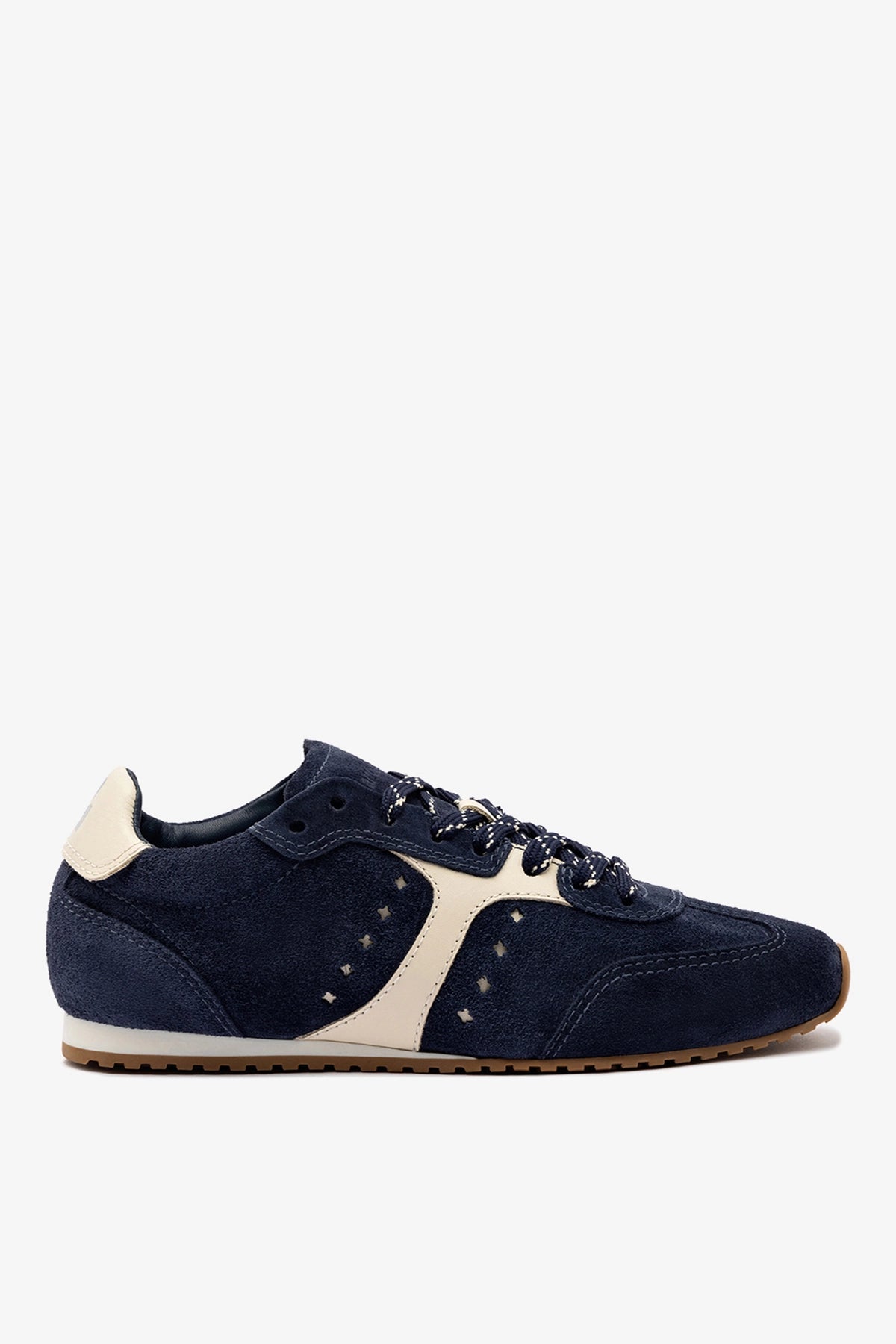 Stella Sneaker In Navy Suede and Ivory Leather - Larroude