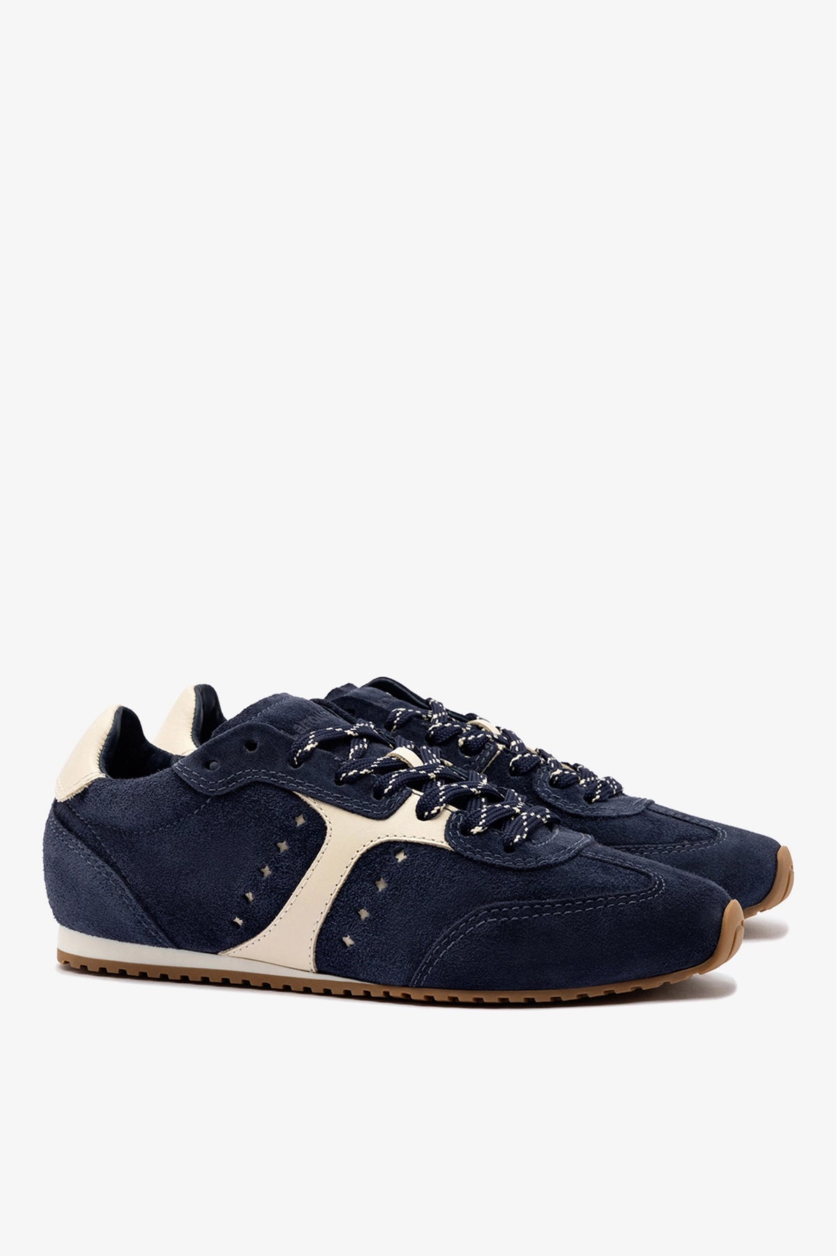 Stella Sneaker In Navy Suede and Ivory Leather - Larroude