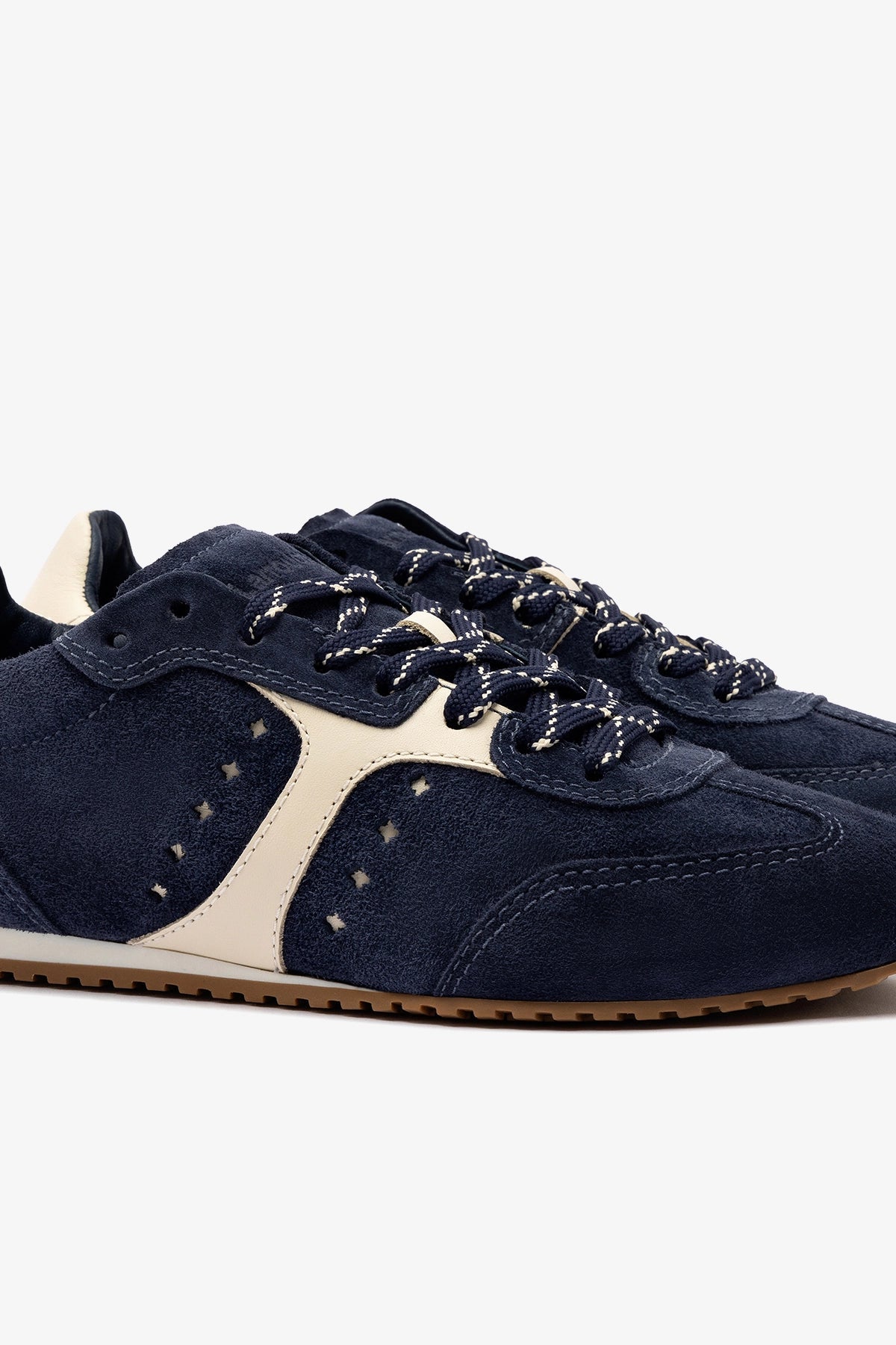 Stella Sneaker In Navy Suede and Ivory Leather - Larroude