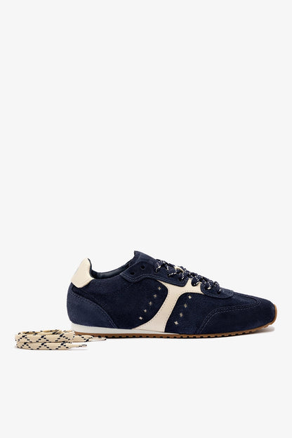 Stella Sneaker In Navy Suede and Ivory Leather - Larroude