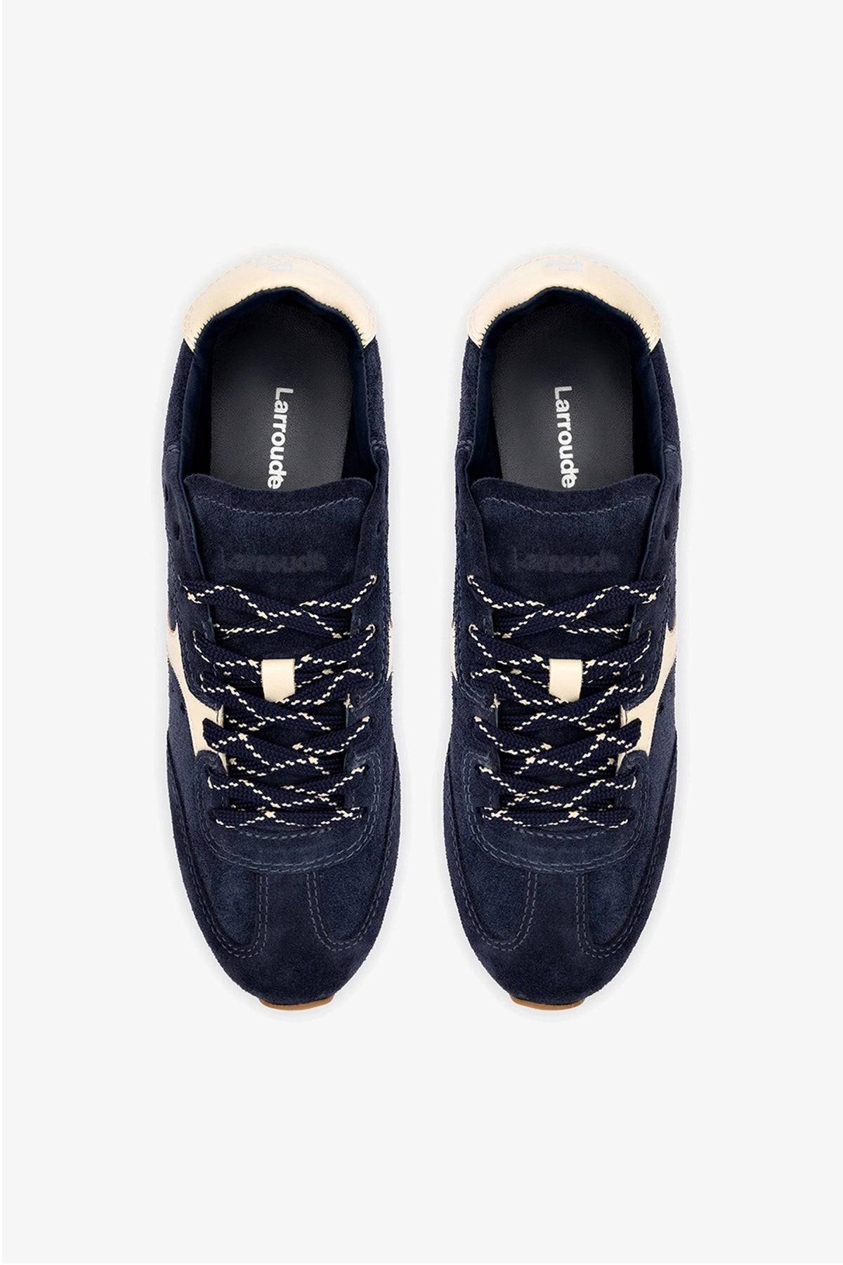 Stella Sneaker In Navy Suede and Ivory Leather - Larroude