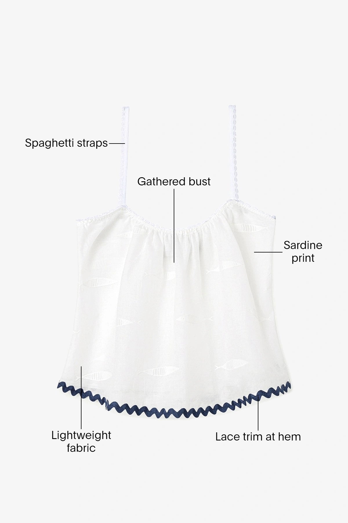 The Perfect Tank Top Embroidered Fish with Navy Trim - Larroude