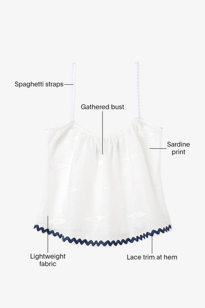 The Perfect Tank Top Embroidered Fish with Navy Trim - Larroude
