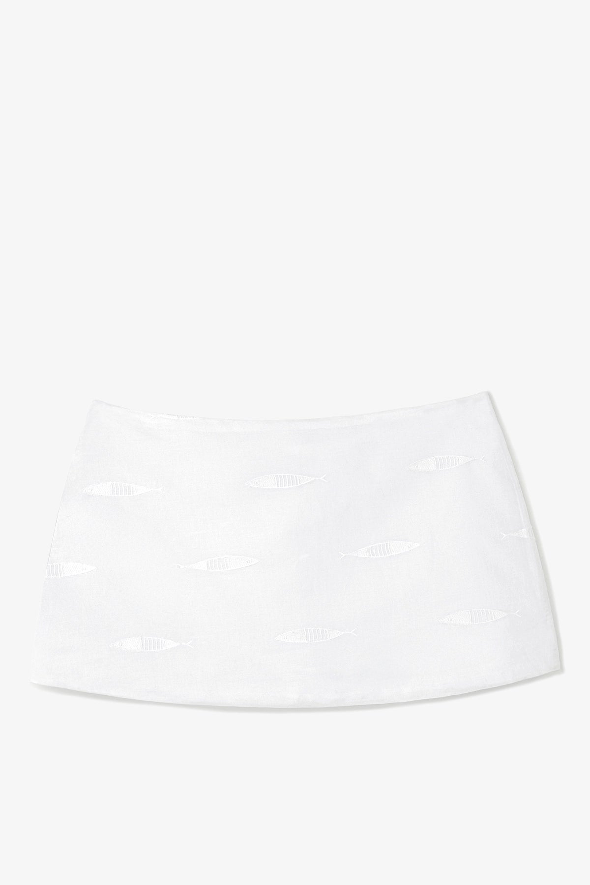 Ava Mini Skirt White Embroidered Fish Cotton - Larroude