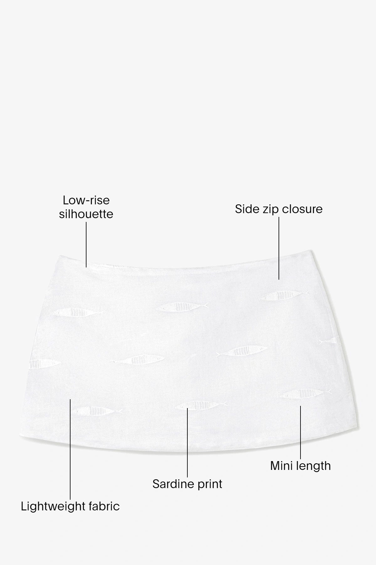 Ava Mini Skirt White Embroidered Fish Cotton - Larroude