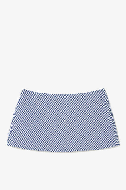 Ava Mini Skirt Navy Gingham Cotton - Larroude