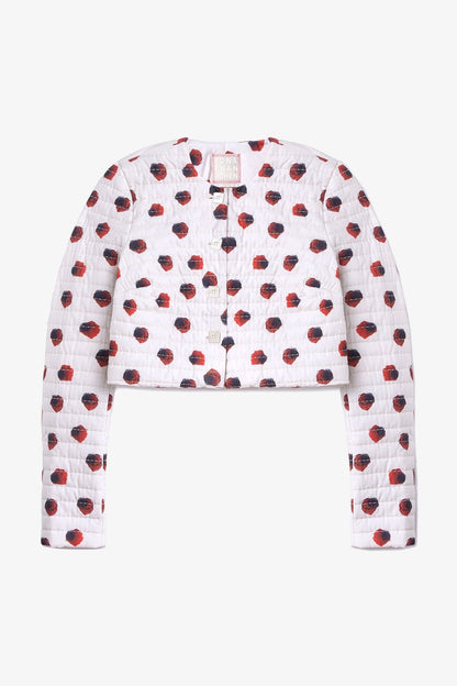 Gloria Cropped Jacket White Floral Cotton - Larroude