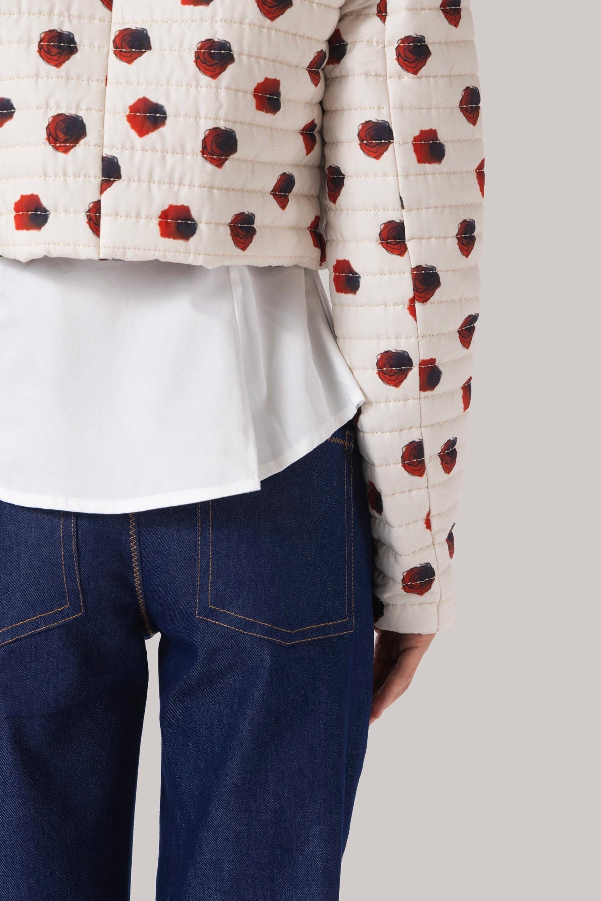 Gloria Cropped Jacket White Floral Cotton - Larroude